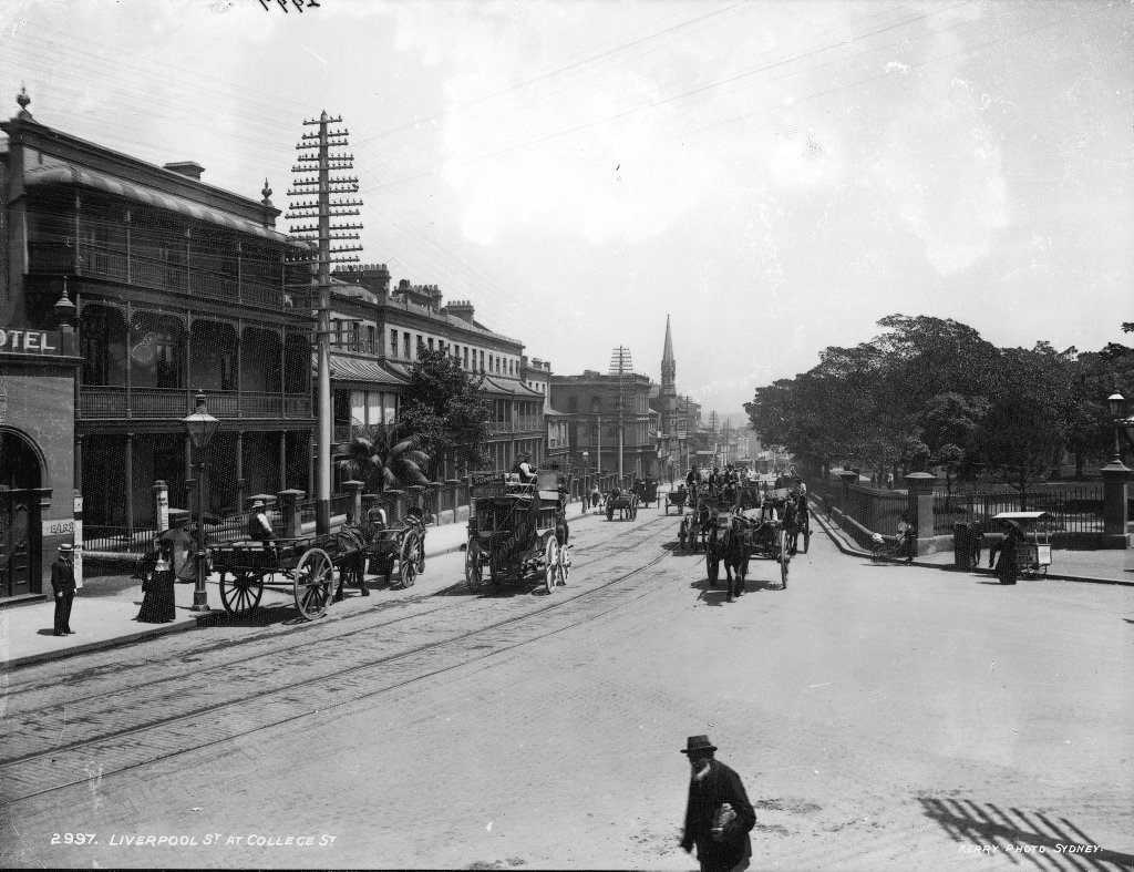 Livepool Street at College Street, Sydney city centre (c. 1900)