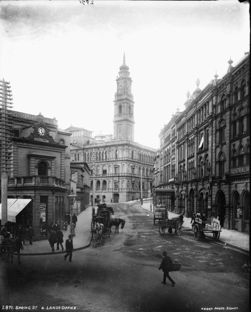 Spring Street and Lands Office, Sydney, Sydney city centre (c. 1900)