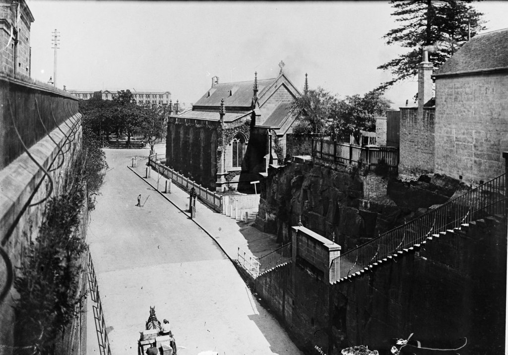 The Garrison Church from Argyle Cut, Millers Point (c. 1900)