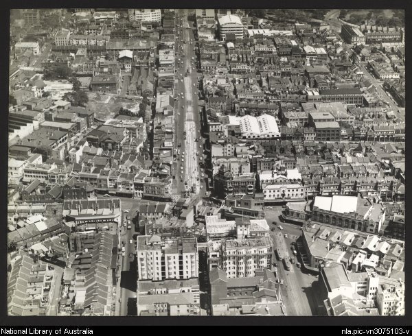 William Street Sydney from air, c. 1950