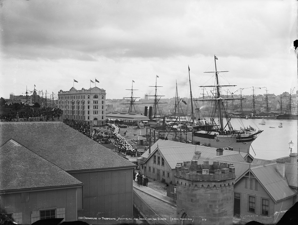 Departure of troopships 'Australian' and 'Iberia' for the Soudan, Circular Quay (1885)