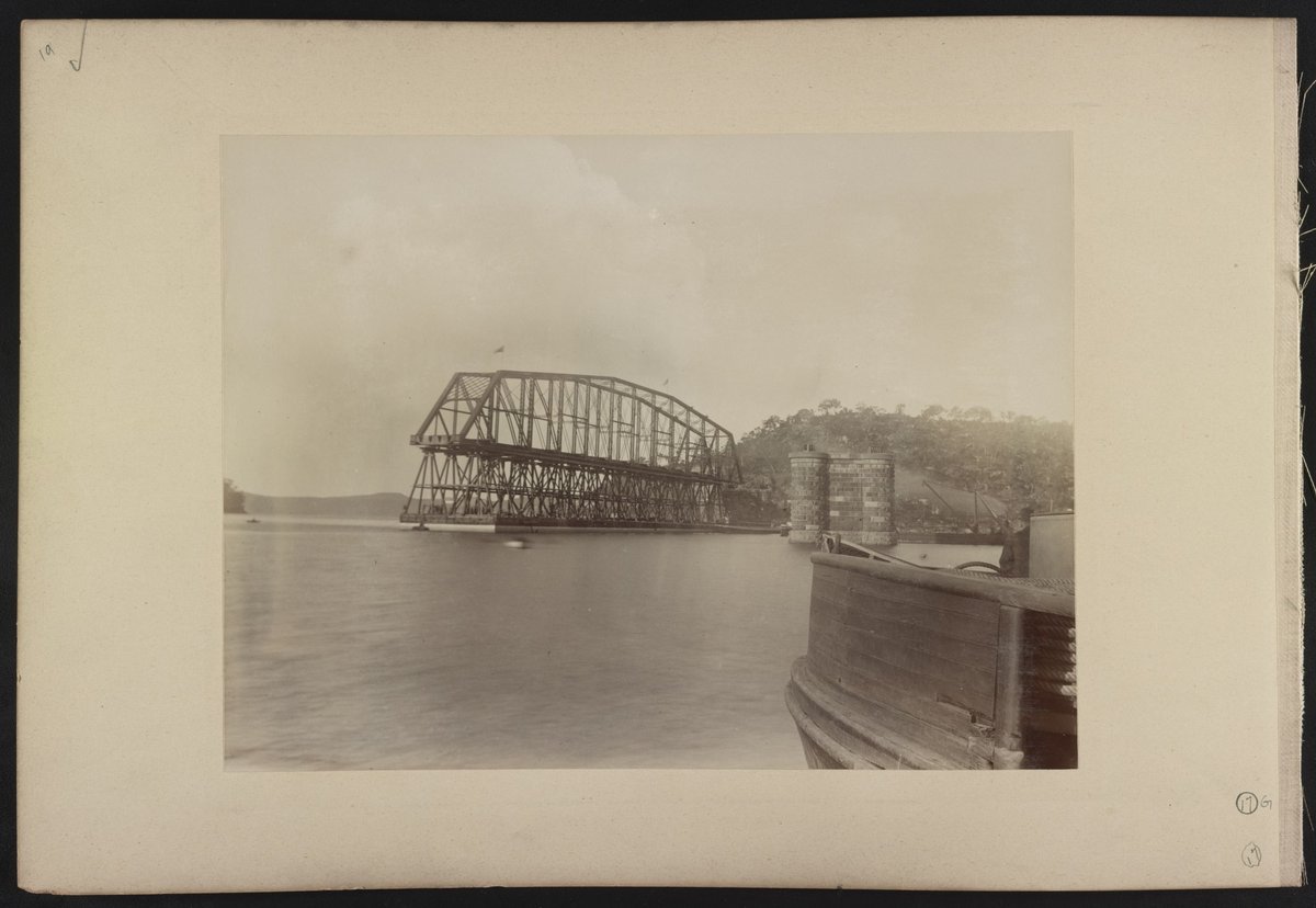 Span of Hawkesbury River Railway Bridge, New South Wales, Australia, on pontoon floating towards piers LCCN2016651651 (1888)