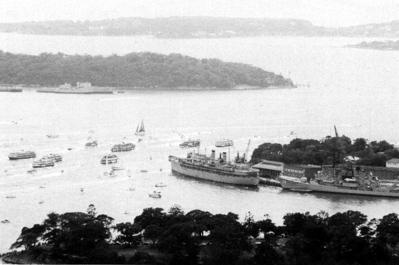 USS Dixie (AD-14) docked at Sydney, circa in January 1982 (c. 1982)