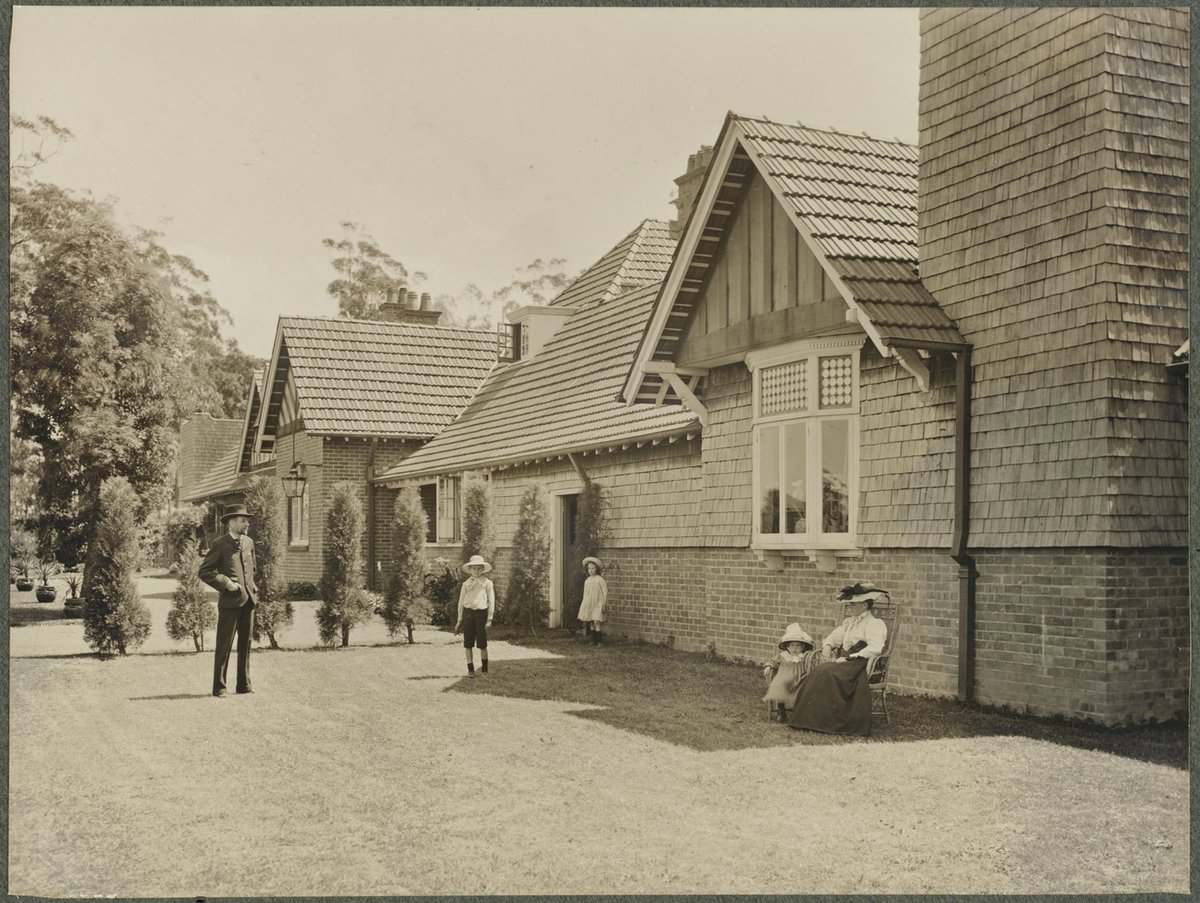 John Sullman and family, back yard, Ingleholme, Boomerang Street, Turramurra (c. 1900)