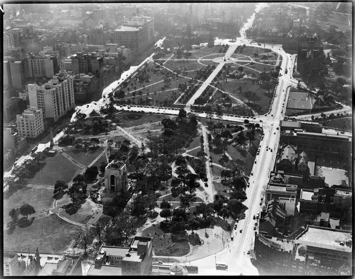 Aerial view of Hyde Park, Sydney, ca. 1934, Sydney city centre (c. 1934)