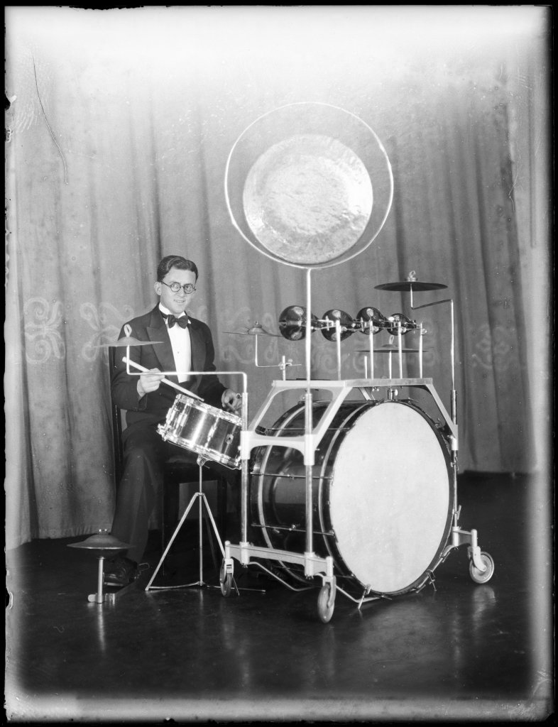 Dance band drummer at Mark Foy's Empress Ballroom from The Powerhouse Museum, Sydney city centre (1935)