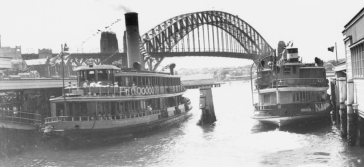 Sydney ferries KUBU and KARRABEE, Circular Quay (1952)