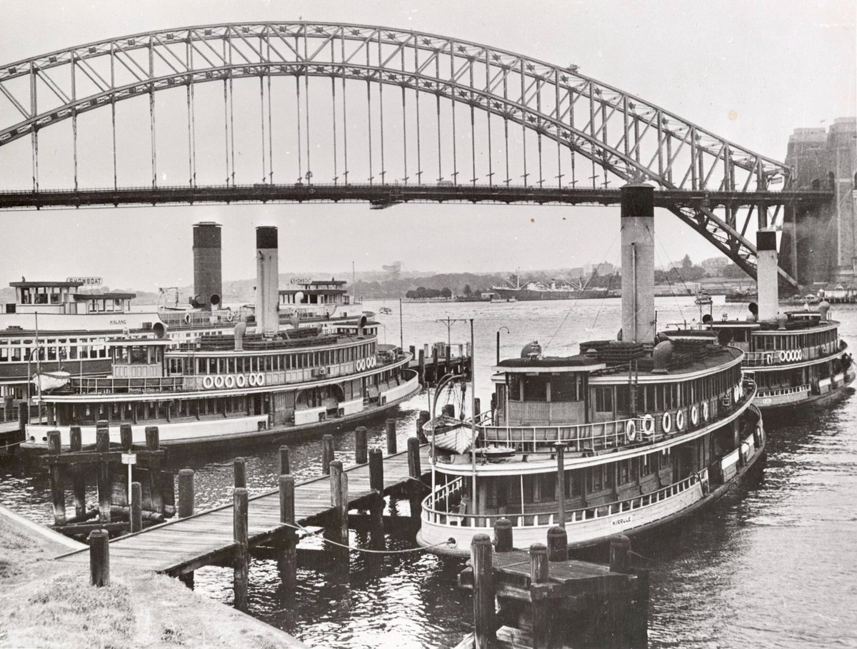 KIRRULE and other ferries laid up at McMahons Pt. ferry base, McMahons Point (c. 1953)