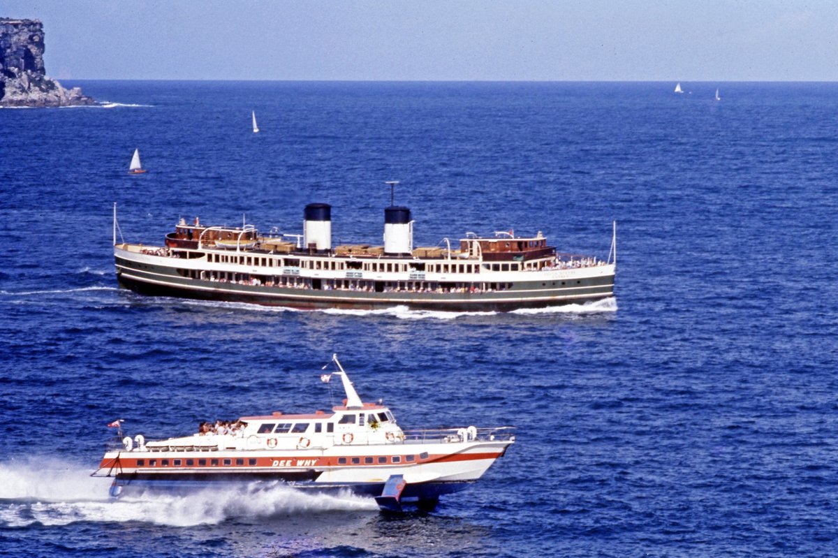 Sydney Ferry SOUTH STEYNE & Hydrofoil DEE WHY passing North Head 13 Jan 1970