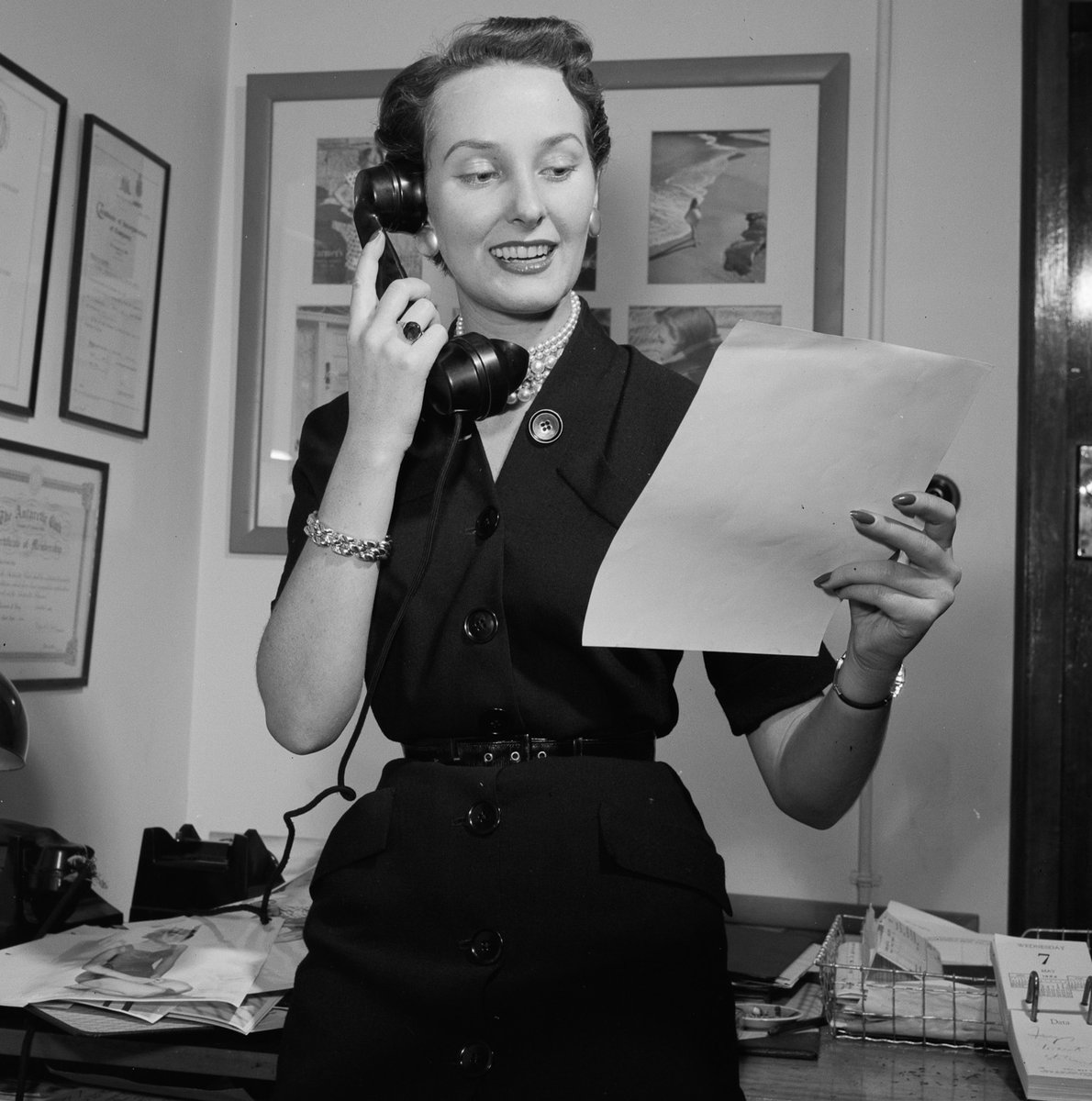June Dally Watkins Modelling School, Sydney, ca. 1952 - photonegative by Peter Godwin (cropped) (c. 1952)