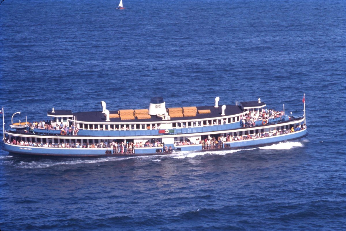 Sydney ferry KANANGRA on Harbour Cruise in Main Harbour after leaving Middle Harbour off Sydney Heads, Sydney Harbour (1974)