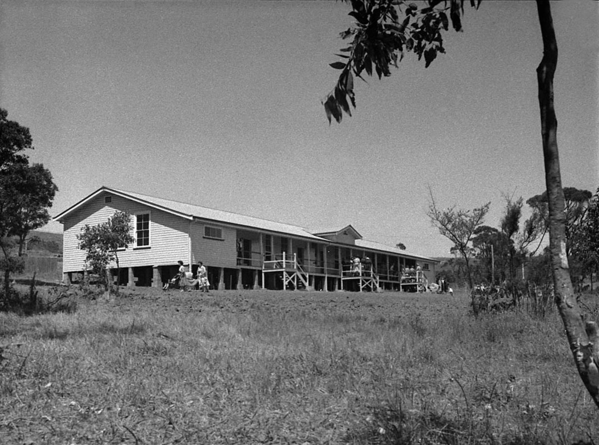New school Waratah West opened by Mr Heffron (cropped and cleaned) (1955)