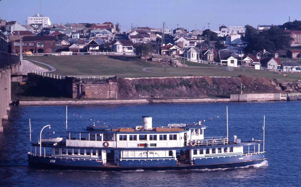 Sydney Ferry LADY SCOTT as cruise ferry just past Iron Cove Bridge 30 Oct 1972