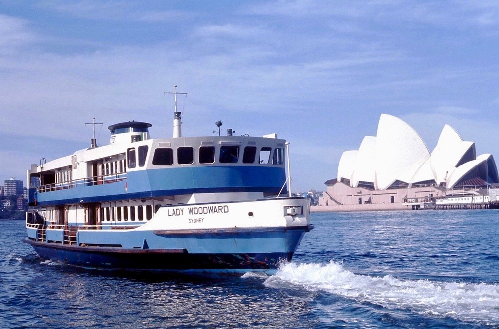 Sydney Ferry LADY WOODWARD en route to Neutral Bay leaving Circular Quay and Sydney Cove 15 October 1973