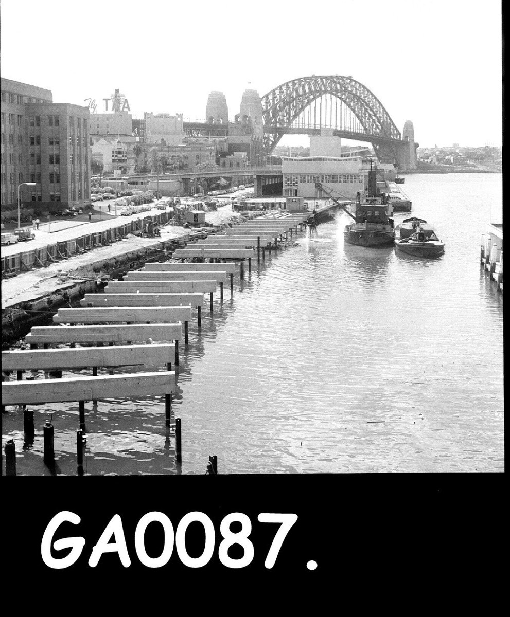 Overseas Passenger Terminal construction with Maritime Services Board (MSB) dredge BURRA-BRU, Circular Quay (1960s)