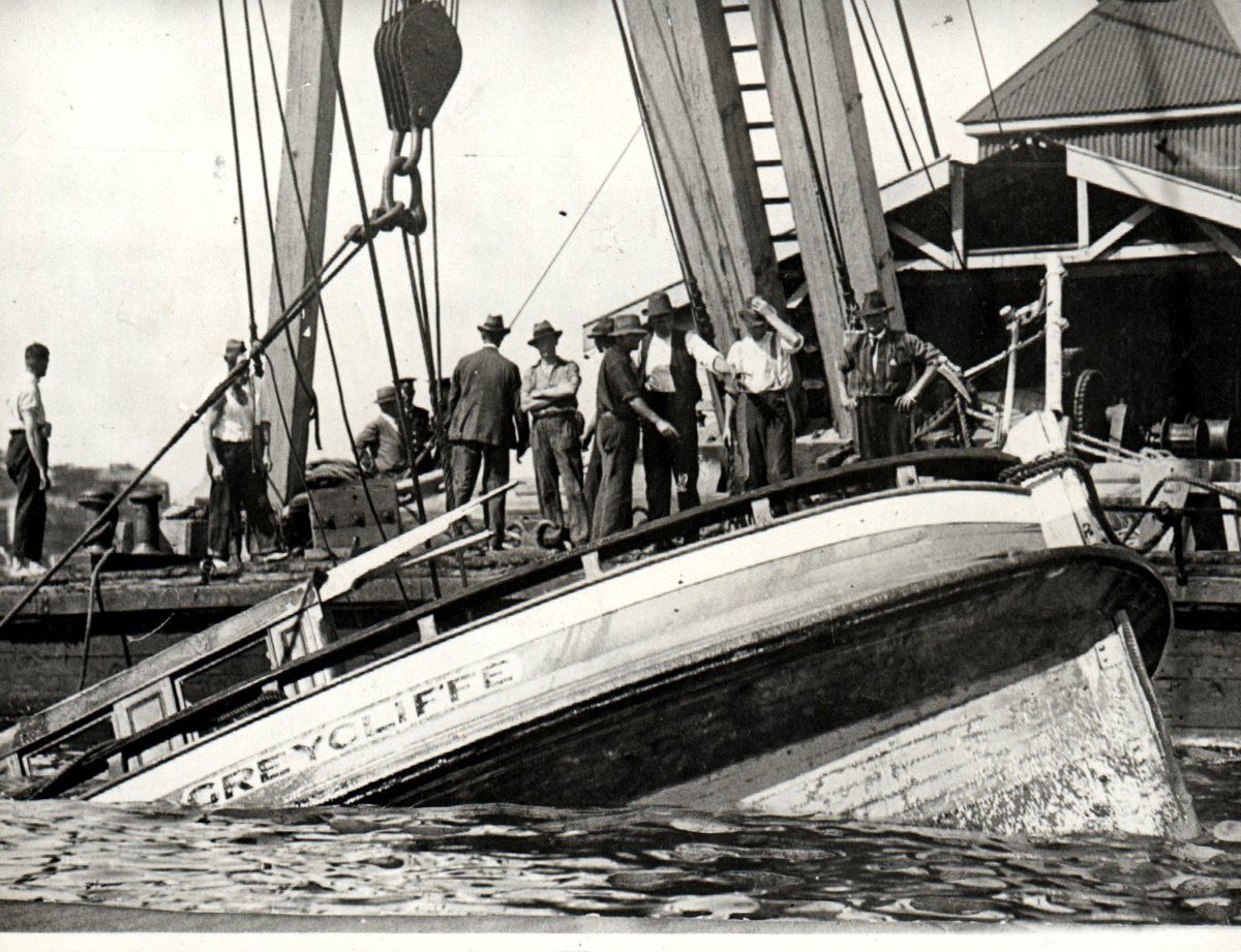 Sydney Harbour Ferry GREYCLIFFE - remains lifted from harbour after collision with SS TAHITI (1927)