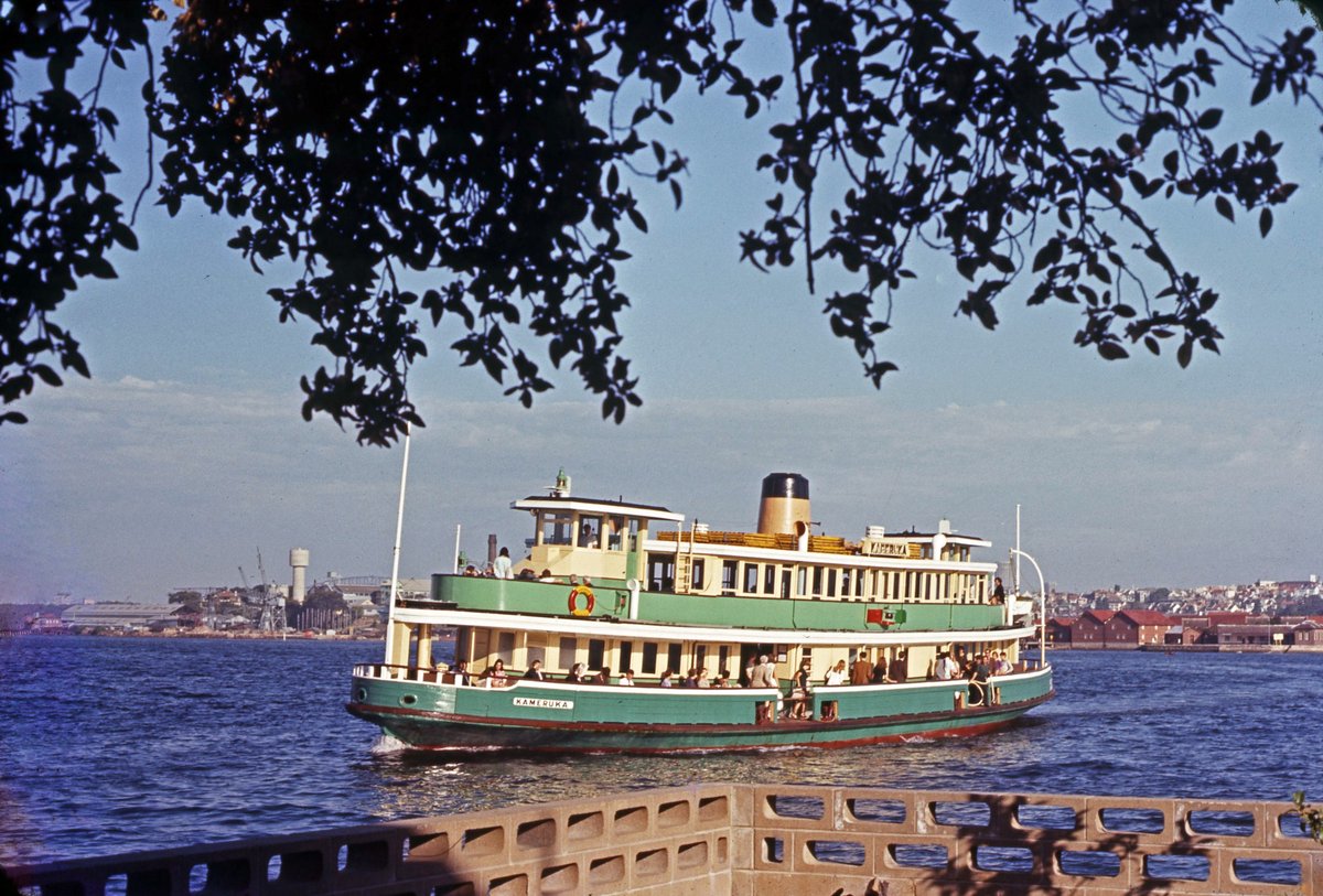 00448 101271 Sydney Ferries ferry Kameruka on Sydney Harbour approaching Wolseley St Wharf Drummoyne 10 Dec 1971