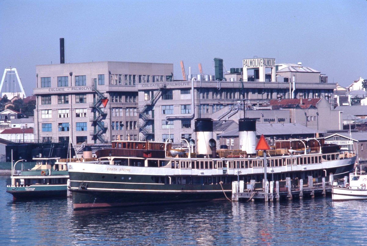 00619 060573 PTC ferry Kameruka & Brambles ferry South Steyne at depot on Sydney Harbour at Balmain 6 May 1973