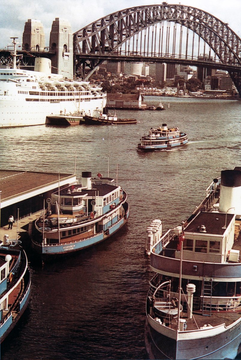 Sydney ferries at CIRCULAR QUAY including LADY EDELINE - KARINGAL - BARAGOOLA 1976
