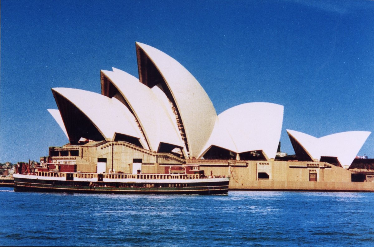 Sydney Ferry NORTH HEAD entering Sydney Cove SYDNEY OPERA HOUSE under construction ca. 1969, Circular Quay (c. 1969)
