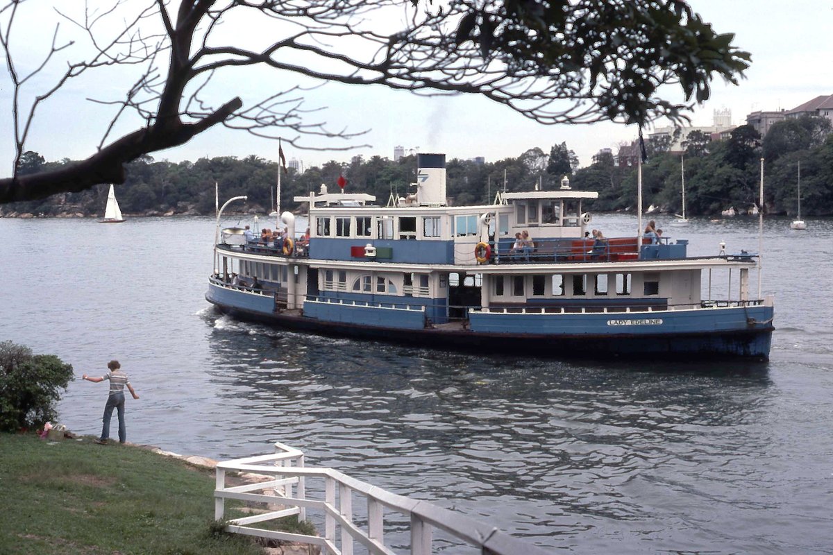 Sydney ferry LADY EDELINE leaving Musgrave Street Wharf Mosman South February 1978
