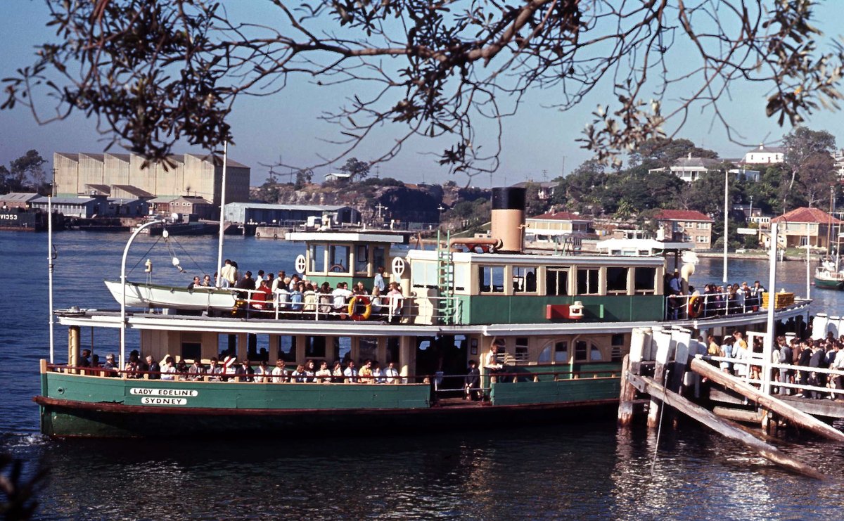 Sydney ferry Lady Edeline at wharf at Valentia St Woolwich on Sydney Harbour 29 November 1971