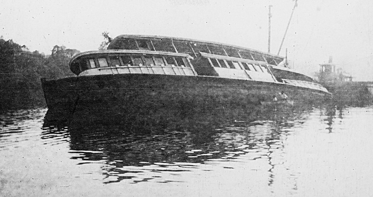 Sydney ferry CYGNET ex EAGLE ashore 1920
