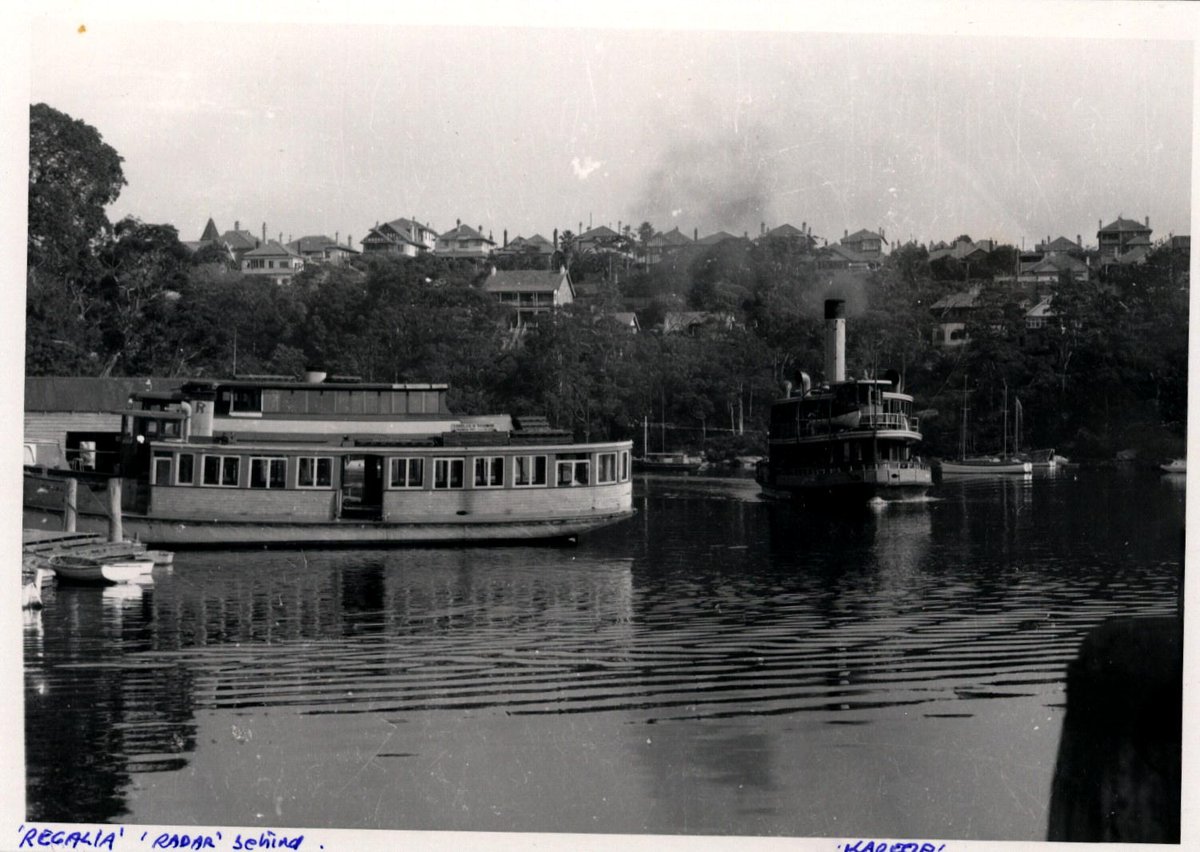 Sydney ferries REGALIA ex RODNEY - RADAR - KAREELA in Mosman Bay 1950s