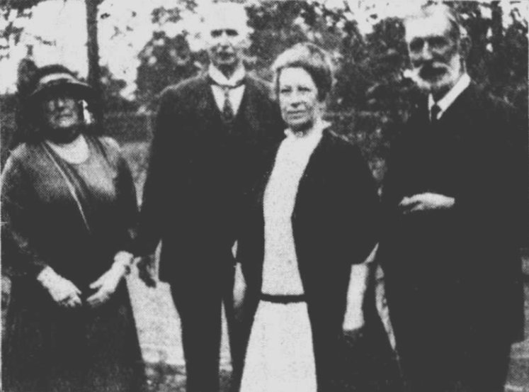 Fred Spofforth (second from left) visiting Tom Garrett (far right) in Sydney, 1925, 1926
