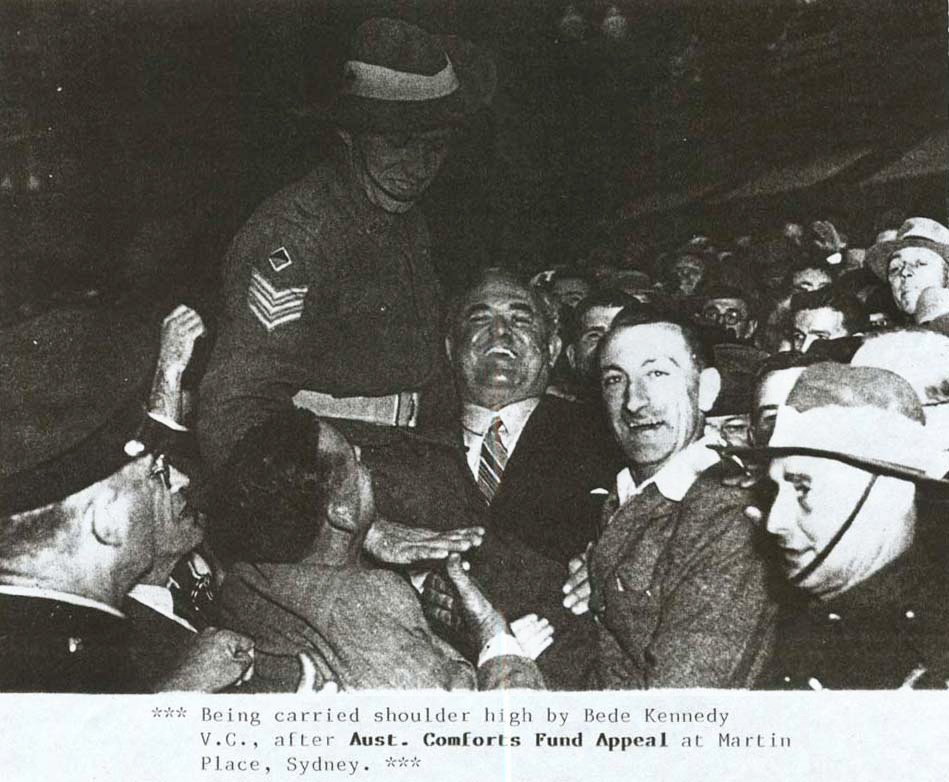 Reg Rattey on Bede Kennedys Shoulders, Martin Place (1945)