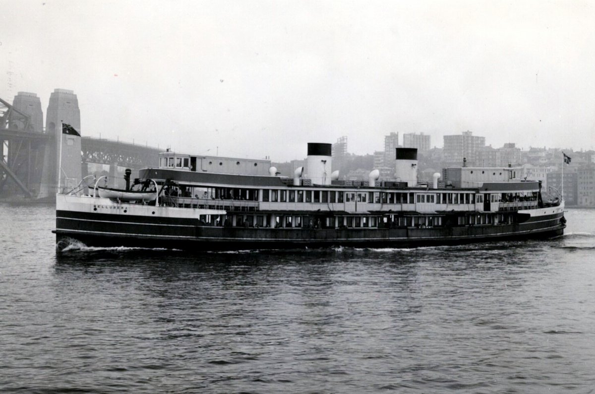 Sydney ferry BELLUBERA rounding Bennelong Point into Circular Quay 1966