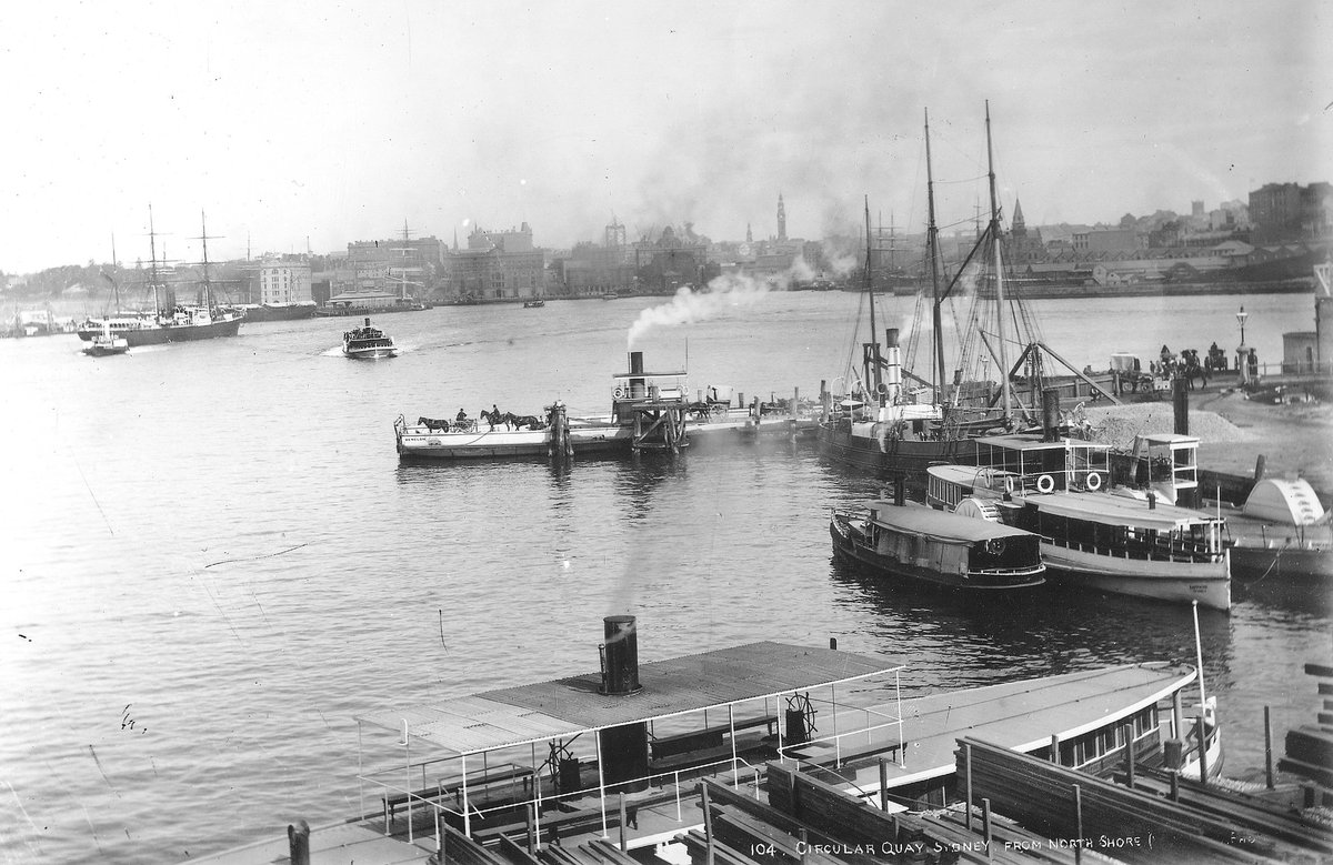Sydney ferries at Milsons Point 1890 left to right BENELON (1885-1932), POSSUM (1884-1911) SAPPHIRE (1877-1893) WARRANE (1884-1911)