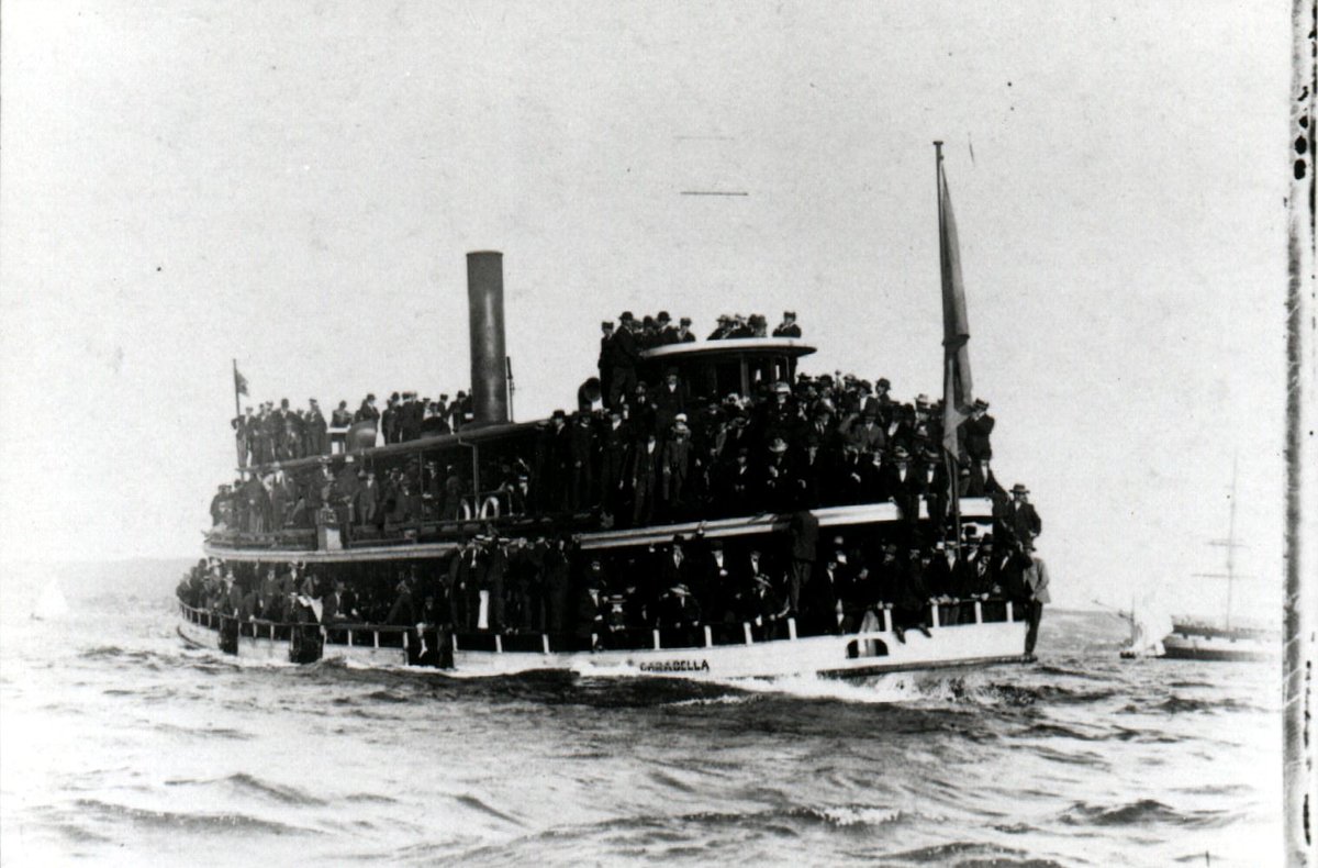 Sydney ferry CARABELLA later KARABELLA carrying yacht race circa 1910 (c. 1910)