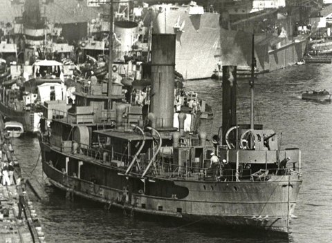 Sydney ferry BURRA BRA as converted to anti-submarine training ship in WW2, 1945
