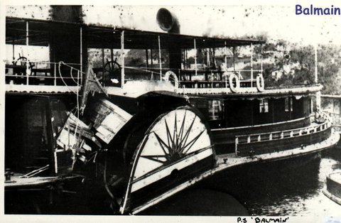 Sydney ferry BALMAIN with paddle box damage, 1883–1910