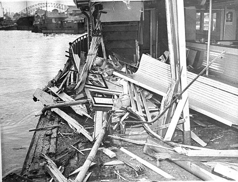 Sydney ferry LADY CHELMSFORD after collision with KAMERUKA 6 April 1958