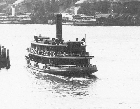 Sydney ferry KANIMBLA at KIRRIBILLI WHARF detail from Sam Wood Photo, 1920s