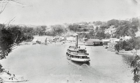 Sydney ferry KIRAWA or KANANGRA approaching Mosman Bay ferry wharf, c. 1913