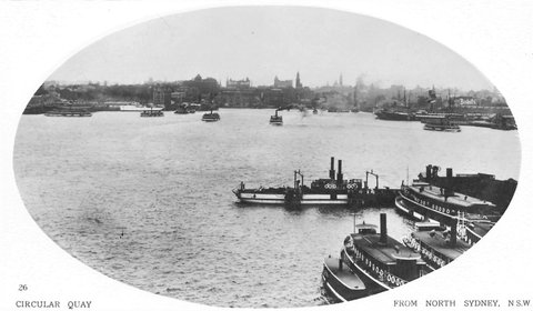 Sydney vehicular ferry KAMILAROI and K class ferries at Milsons Point, 1905–24