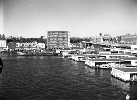Sydney ferries BELLUBERA BARAGOOLA and KOOLEEN at Circular Quay, 1958