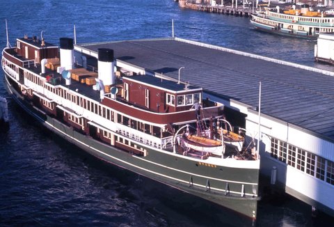 Sydney ferry BELLUBERA and KANANGRA at wharves at Circular Quay Sydney, 1972