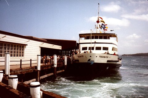 Sydney ferry FRESHWATER at Manly on her first run, 1982