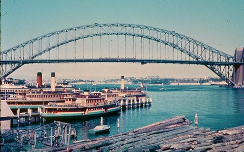 Sydney ferries KARINGAL KALANG KANANGRA and others at McMahons Point, c. 1950