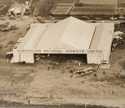 Australian National Airways Limited (A.N.A.) hanger Mascot 1929-1931 ULM, c. 1930