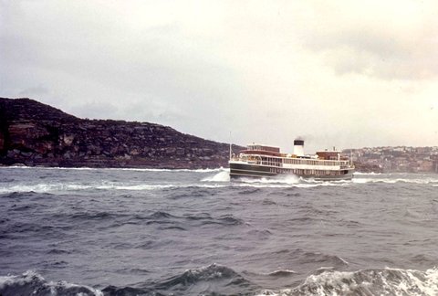 Sydney ferry BARAGOOLA crosses Sydney Heads, 1971