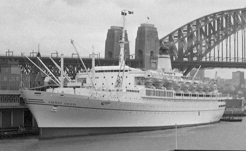 Liner Galileo Galilei at overseas Term Circular Quay Sydney (cropped), 1964