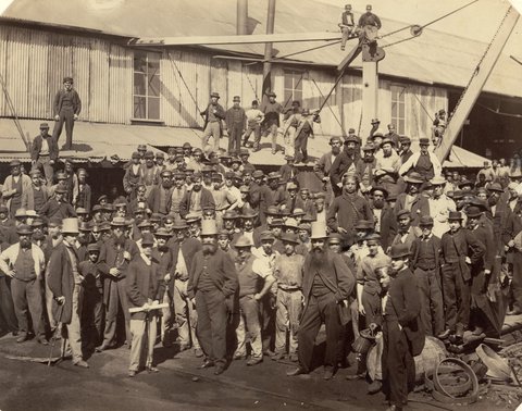 Assembled workmen, P.N. Russell & Co Sydney c. 1872