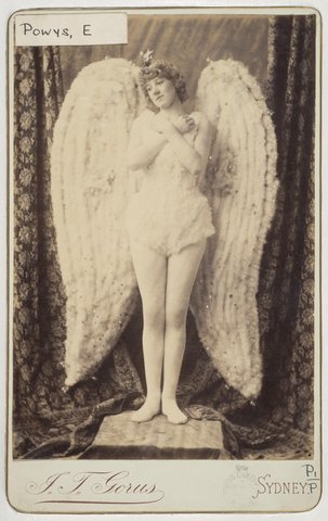 Miss Gertrude Powys as The Angel in the pantomime Sleeping Beauty at the Theatre Royal, 1886