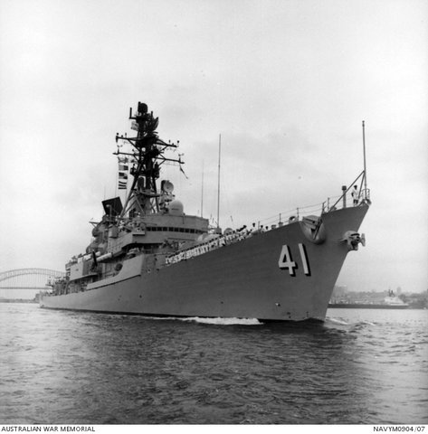 HMAS Brisbane departs Garden Island, 1971