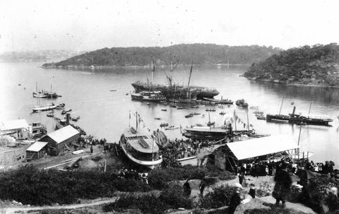 Launch of ferry LADY MARY at Dunn Bros, Berrys Bay, 1892 (Graeme Andrews Working Harbour Collection, City of Sydney Archives)